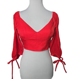 Saints Secrets Red Crop Top 3/4 Ballon Sleeves, Open &‎ Tie Back Size XS